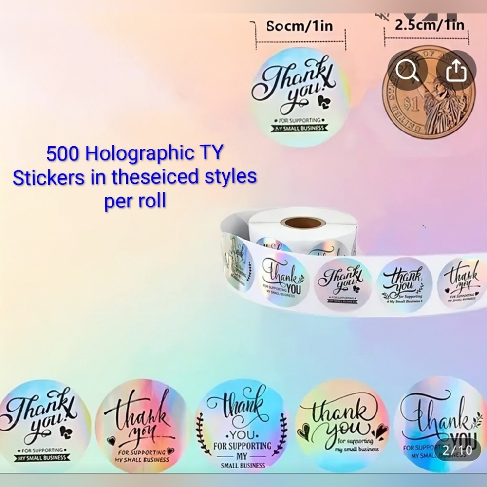 NWT 🫶 IP 💌 HOLOGRAPHIC TY STICKER ROLLS 📬 500 PER ROLL ❤️ 12 AVAIL. NOW